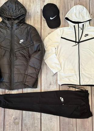 Комплект на весну куртка мужская демисезонная nike черная спортивный костюм демисезонный весенний черно белый nike tech fleece и кепка найк черная