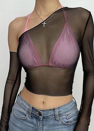 Кроп топ и бюстгальтер,комплект,кофта сетка с открытым плечом