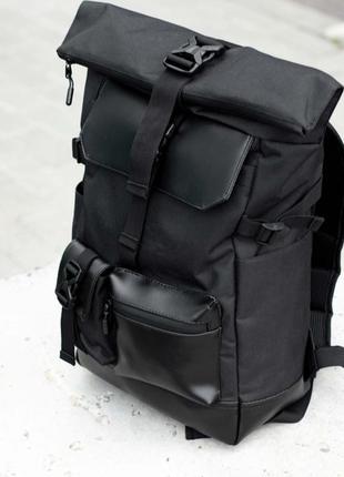 Мужской стильный рюкзак tisco roll top черный текстильный с отделом для ноутбука на 20-25 литров2 фото