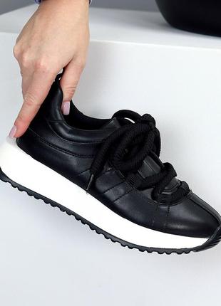 Стильні чорні жіночі кросівки крута шнурівка 20335