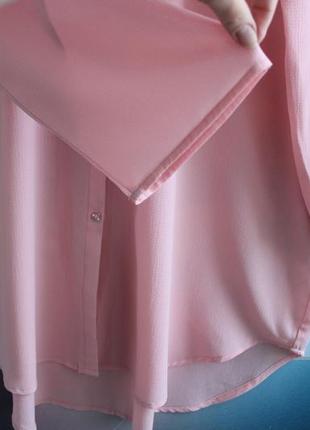 Нежно-розовая удлинённая просторная блуза-рубашка5 фото