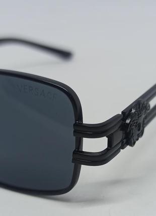Очки в стиле versace модные узкие овальные солнцезащитные очки унисекс черные в чёрном металле7 фото