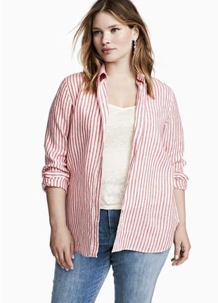 Лляна сорочка, блуза в смужку, великий розмір батал h&m