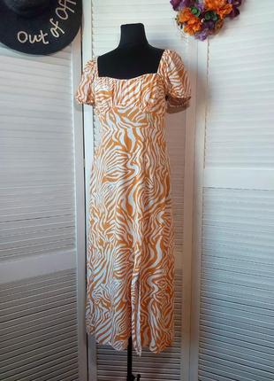Платье оранжевыое с принтом зебра от primark