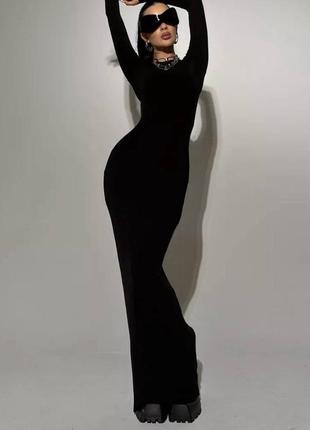 Обтягивающее силуэтное платье макси вискоза 42 44 46 🖤 черное вечернее платье макси xs s m l