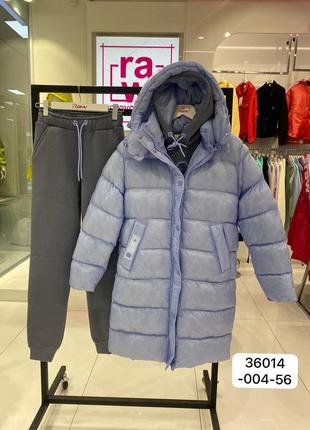 Пальто плащевое raw женское зимнее голубое на синтепоне1 фото