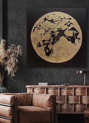 Картина ручная работа акрил золотая черная луна эхо 110/110 см
