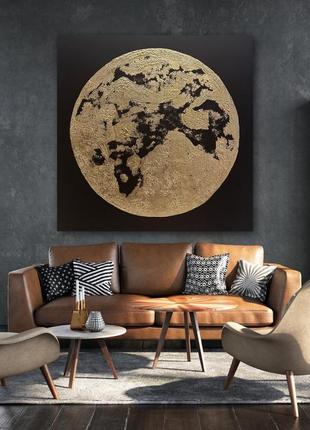 Картина ручная работа акрил золотая черная луна эхо 110/110 см