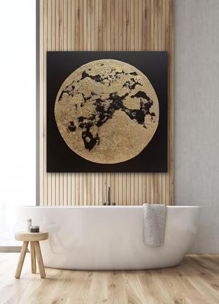 Картина ручная работа акрил золотая черная луна эхо 110/110 см