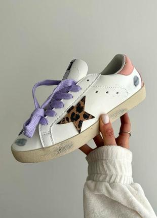 Крутейшие женские кроссовки golden goose ggdb leopard star белые с леопардовым