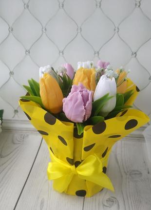 Букет з мила ручної роботи, тюльпанів з мила, мильні букети.