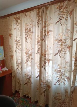 Комплект 2 шт шторы льняные коттон 220/220 см коттон плотные шторы листьев принт