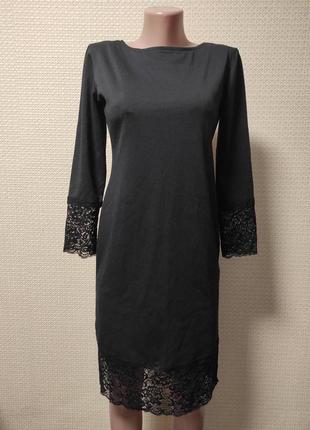 Черное вечернее платье с гипюром1 фото