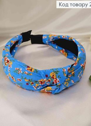 Обруч чалма голубого цвета, с цветными цветами, шир.