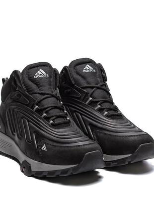 Мужские зимние кожаные ботинки adidas originals ozelia black6 фото