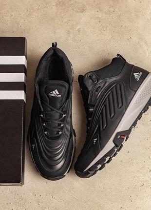 Мужские зимние кожаные ботинки adidas originals ozelia black9 фото