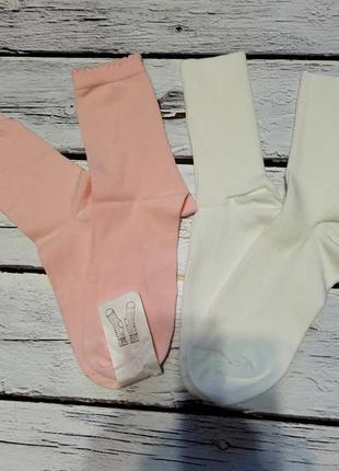 Хлопковые носки белые розовые детские на девочку плотные носки в рубчик1 фото