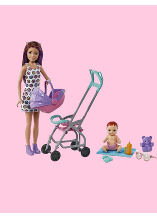 Лялька барбі скіппер няня з коляскою та пупсом barbie skipper babysitters inc. playset with brunette doll, stroller, baby