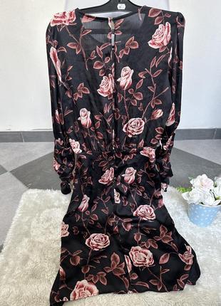 Праздничное сатиновое платье, платье в цветы с вырезом zara6 фото