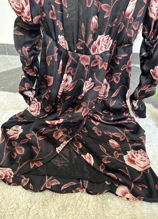 Праздничное сатиновое платье, платье в цветы с вырезом zara10 фото