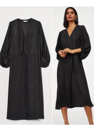 Черное платье миди шифоновое h&amp;m оверсайз платье женское на запах нарядное платье2 фото