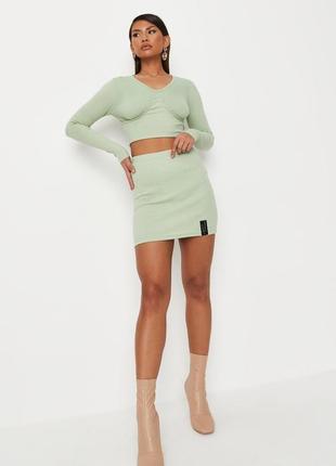 Коттоновая мятная юбка в рубчик missguided2 фото