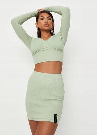 Коттоновая мятная юбка в рубчик missguided