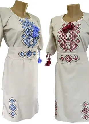 Вишита сукня із льону середньої довжини «святкова»1 фото
