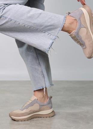 Стильные качественные удобные бежевые женские кроссовки весенне-осенние, демисезон,натуральная замша-женская обувь4 фото