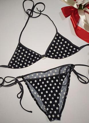 Роздільний купальник на зав'язках в горох, розмір s, чашка а