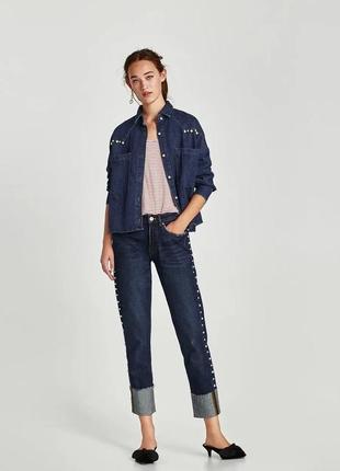 Zara, новые джинсы-сигареты с жемчугом, р.xs