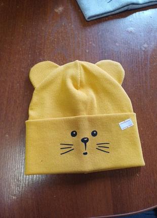 Шапка шапочка рубчик рубчиком жовта вушка