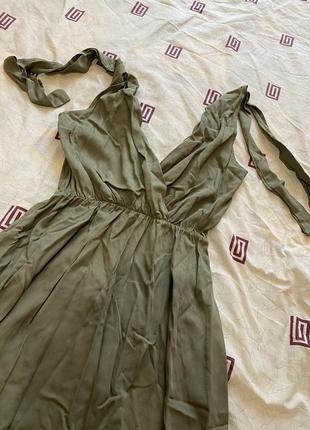 Платье сарафан цвет хаки легкое в-образный вырез