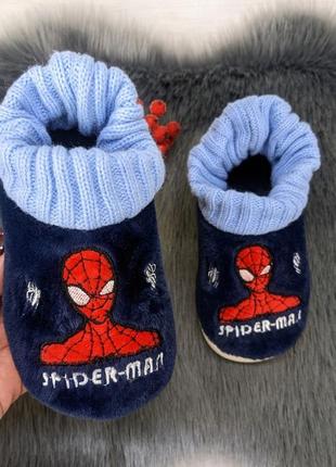 Тапочки чуни детские для мальчика темно-синие с вышивкой 5202