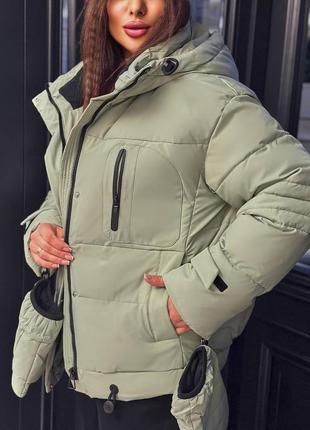 Куртка короткая длинная оверсайз стеганая объемная дутик кроп дутая карманы плащевка карго зимняя теплая пуховик капюшон стеганная парка пух2 фото