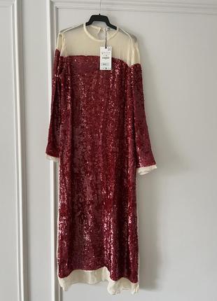 Zara червона сукня в пайетки, s, m10 фото