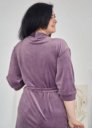 Женский велюровый халат средней длины большие размеры 52 54 56 58 604 фото