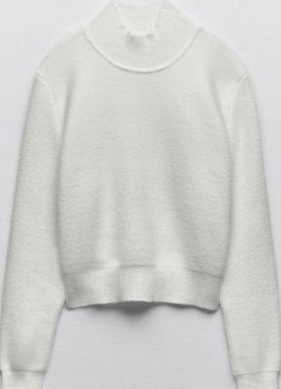 Zara high collar knit sweater свитер укороченный белый