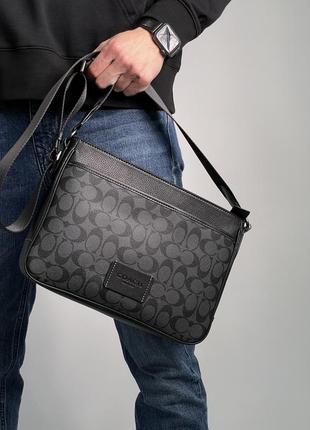 Сумка coach district crossbody in signature canvas - gunmetal/charcoal/black/мессенджер мужской8 фото