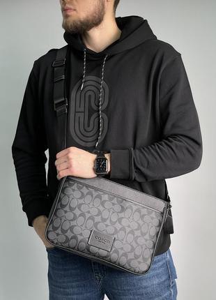 Сумка coach district crossbody in signature canvas - gunmetal/charcoal/black  / месенджер чоловічий