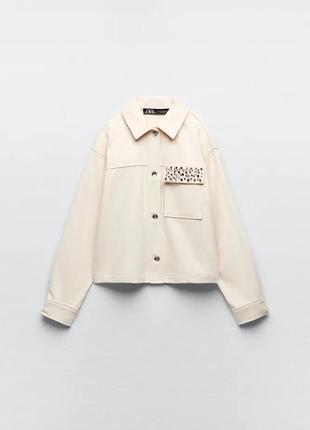 Сорочка zara beaded pocket cotton jacket рубашка