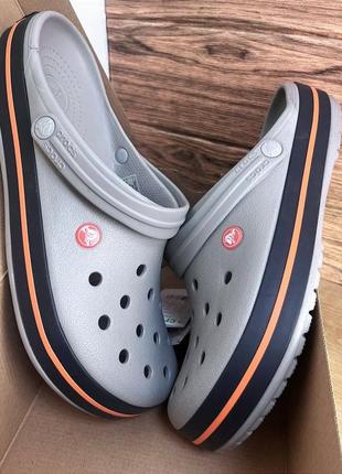 Мужские кроксы сабо crocs crocband light grey/navy серые