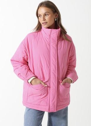 Подовжена демісезонна куртка оверсайз, рожева куртка від бренду only5 фото