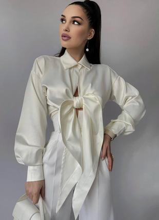 Накладний платіж ❤ святкова сатинова блуза блузка вкорочена з бантом