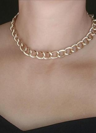 Цепочка золото на шею цепь широкая чокер ожерелье1 фото