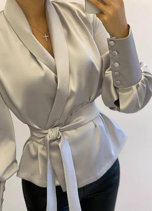 Накладной платеж ❤ праздничная сатиновая блуза блузка на запах с рукавами фонариками2 фото