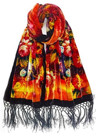 Бархатный 100% шелк шелковый натуральный шарф палантин с цветами новый качественный2 фото