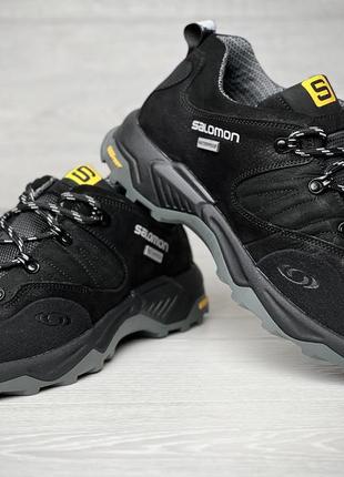 Кожаные мужские кроссовки salomon contagrip black