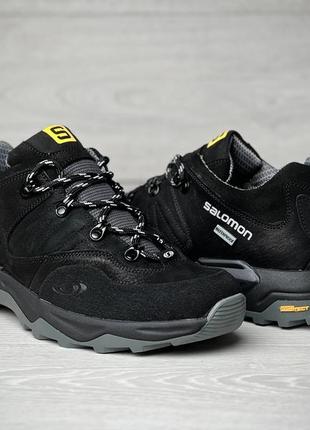 Кожаные мужские кроссовки salomon contagrip black10 фото