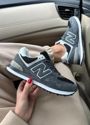 Класні жіночі кросівки new balance 574 dark grey reflective сірі